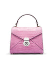 Small leather envelope bag, lilac croc, front