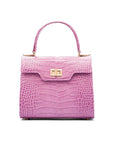 Mini leather Morgan Bag, top handle bag, lilac croc, front view