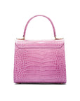 Mini leather Morgan Bag, top handle bag, lilac croc, back view