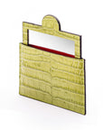 Compact leather mirror, lime croc, side