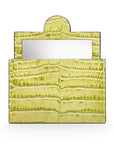 Compact leather mirror, lime croc