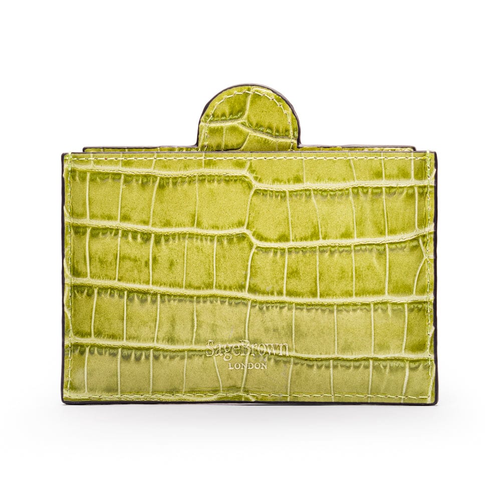 Compact leather mirror, lime croc, back