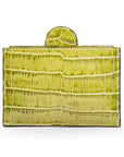 Compact leather mirror, lime croc, back