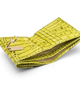 Leather purse with brass clasp, lime green croc, inside