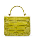 Small leather top handle bag, lime green croc, back