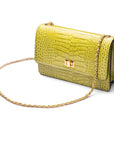 Leather chain bag, lime croc, side view