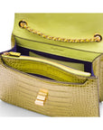 Leather chain bag, lime croc, inside view