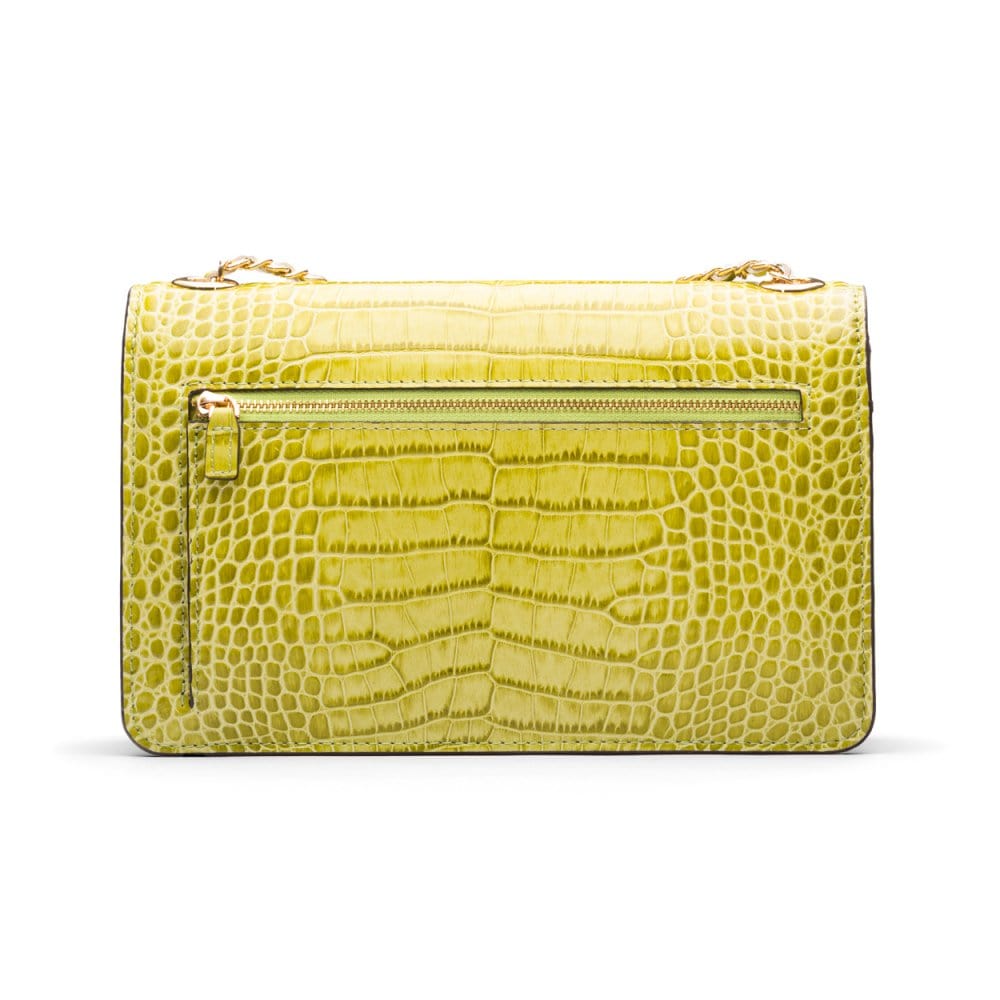 Leather chain bag, lime croc, back view