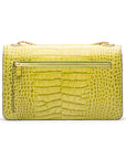 Leather chain bag, lime croc, back view