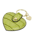 Leather heart shaped key ring, lime croc, back