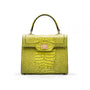 Leather signature Morgan bag, lime croc, front view