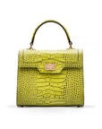 Leather signature Morgan bag, lime croc, front view