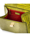 Leather signature Morgan bag, lime croc, inside view