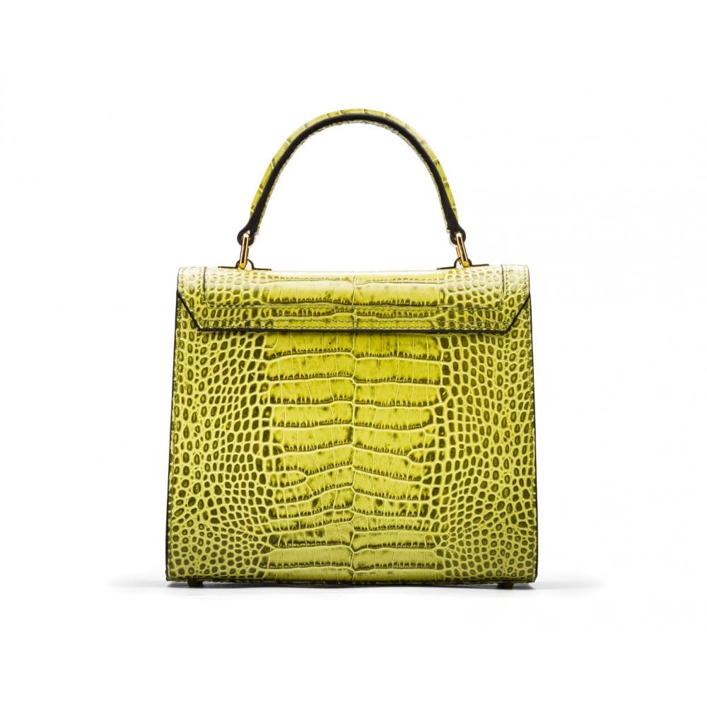 Leather signature Morgan bag, lime croc, back view