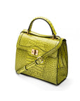 Leather signature Morgan bag, lime croc, side view