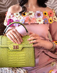 Leather signature Morgan bag, lime croc, lifestyle