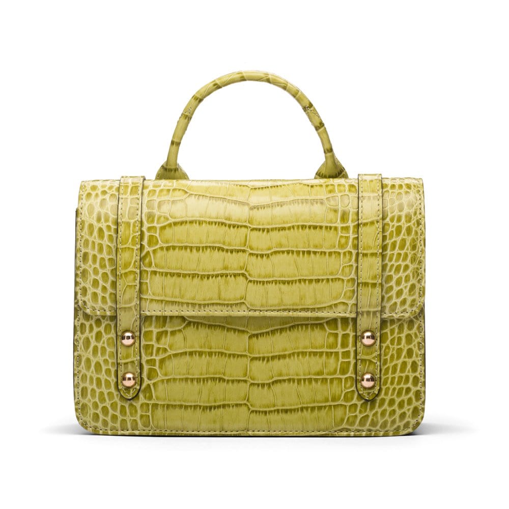 Mini top handle Harmony music bag, lime green croc, front view