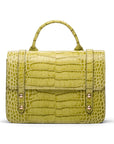 Mini top handle Harmony music bag, lime green croc, front view