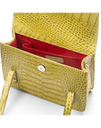 Mini top handle Harmony music bag, lime green croc, inside view