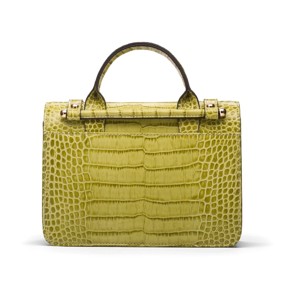 Mini top handle Harmony music bag, lime green croc, back view