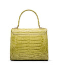 Mini leather Morgan Bag, top handle bag, lime green croc, back view