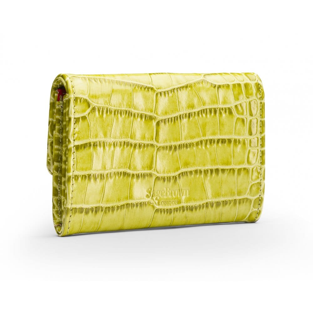 Small leather concertina purse, lime croc, back