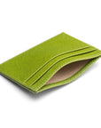 Flat leather credit card wallet 4 CC, lime green saffiano, inside