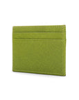 Flat leather credit card wallet 4 CC, lime green saffiano, side