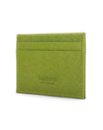 Flat leather credit card wallet 4 CC, lime green saffiano, back