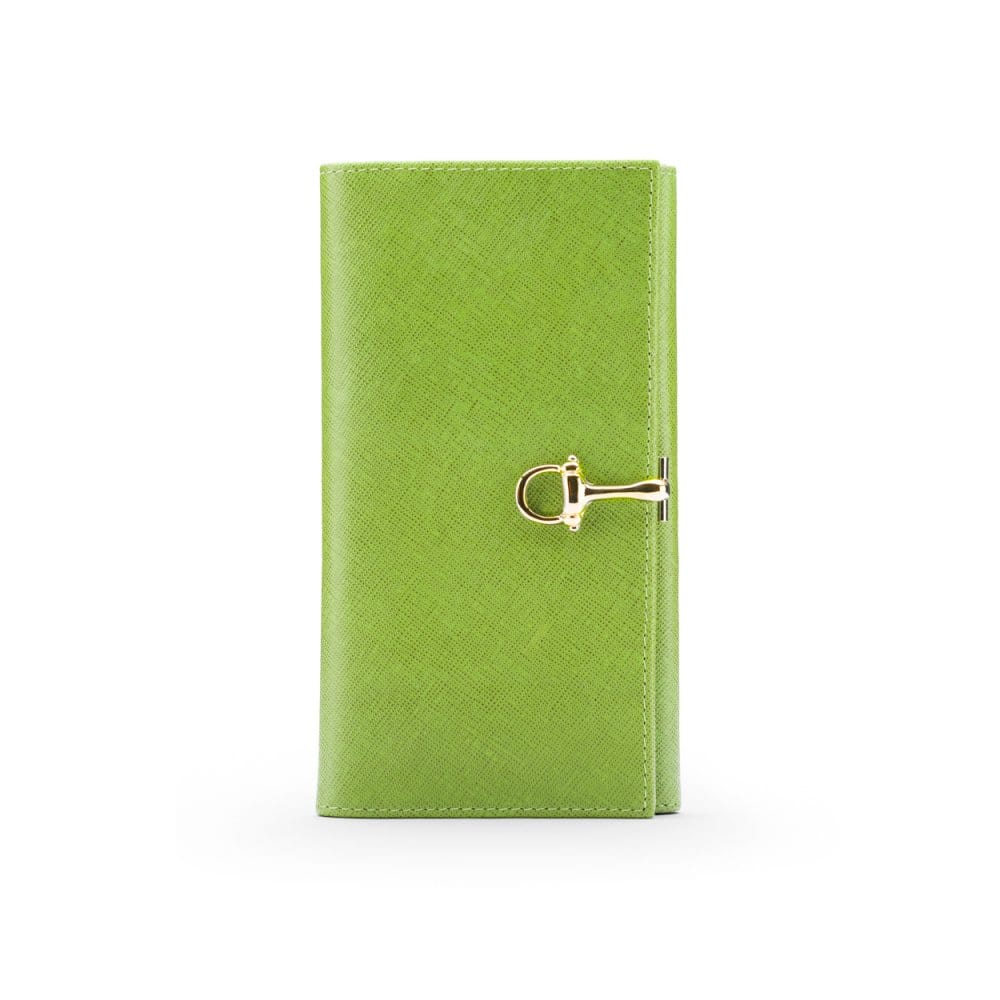 Lime Green Ladies Tall Leather Purse With Brass Clasp 8 CC