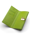 Lime Green Ladies Tall Leather Purse With Brass Clasp 8 CC