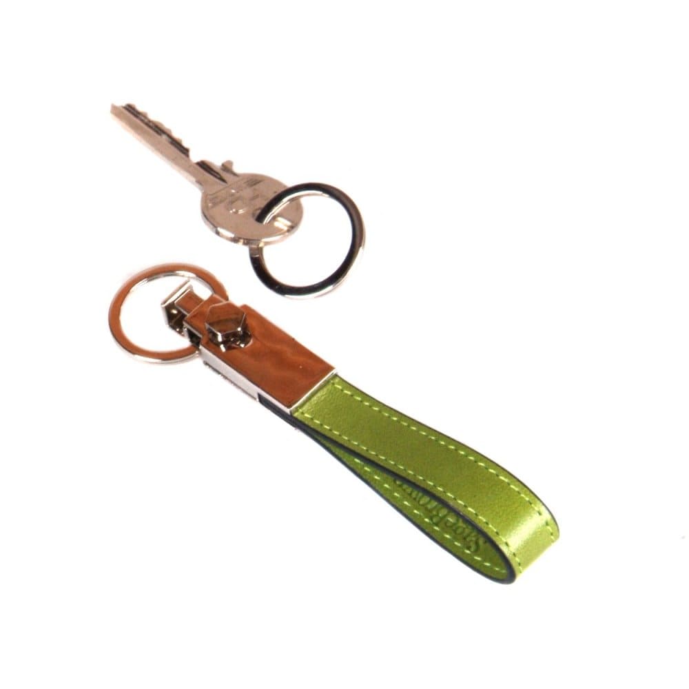 Leather detachable key ring, lime green