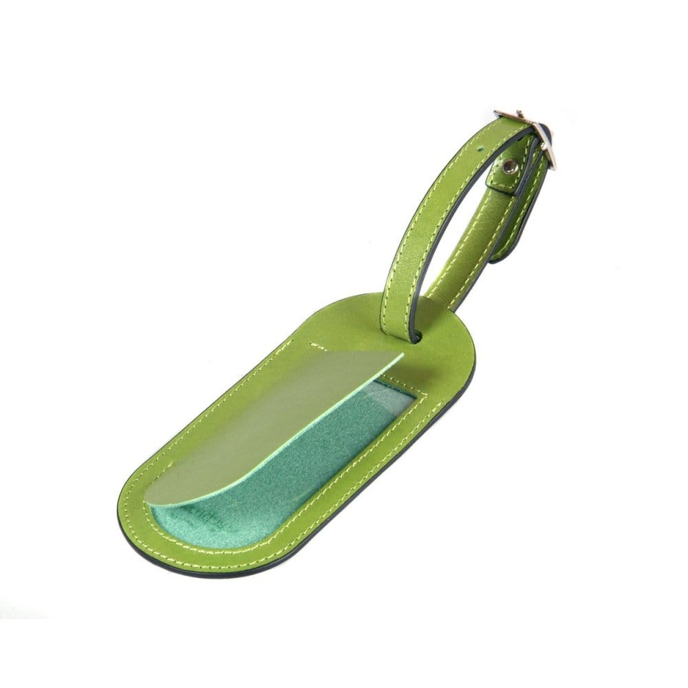 Leather luggage tag, lime green