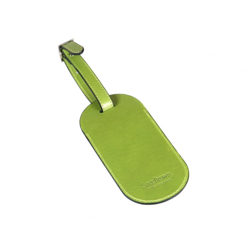 Leather luggage tag, lime green, back