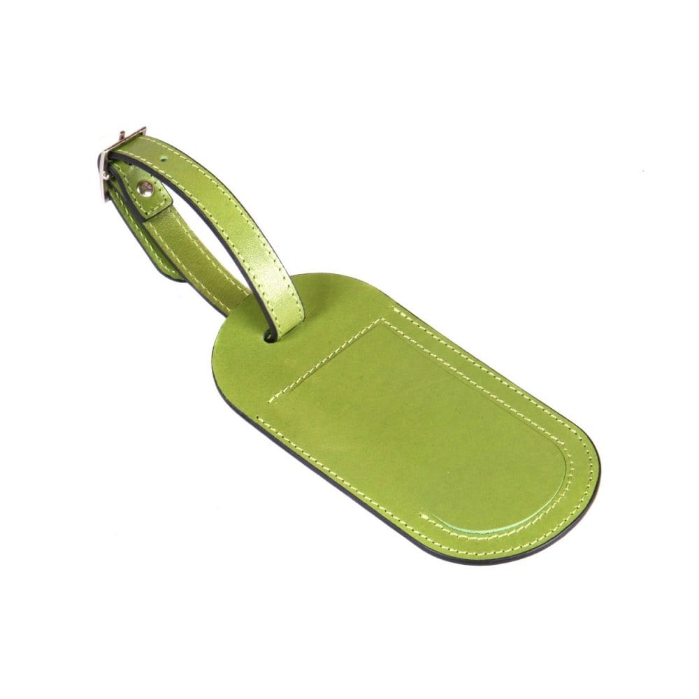 Leather luggage tag, lime green, front