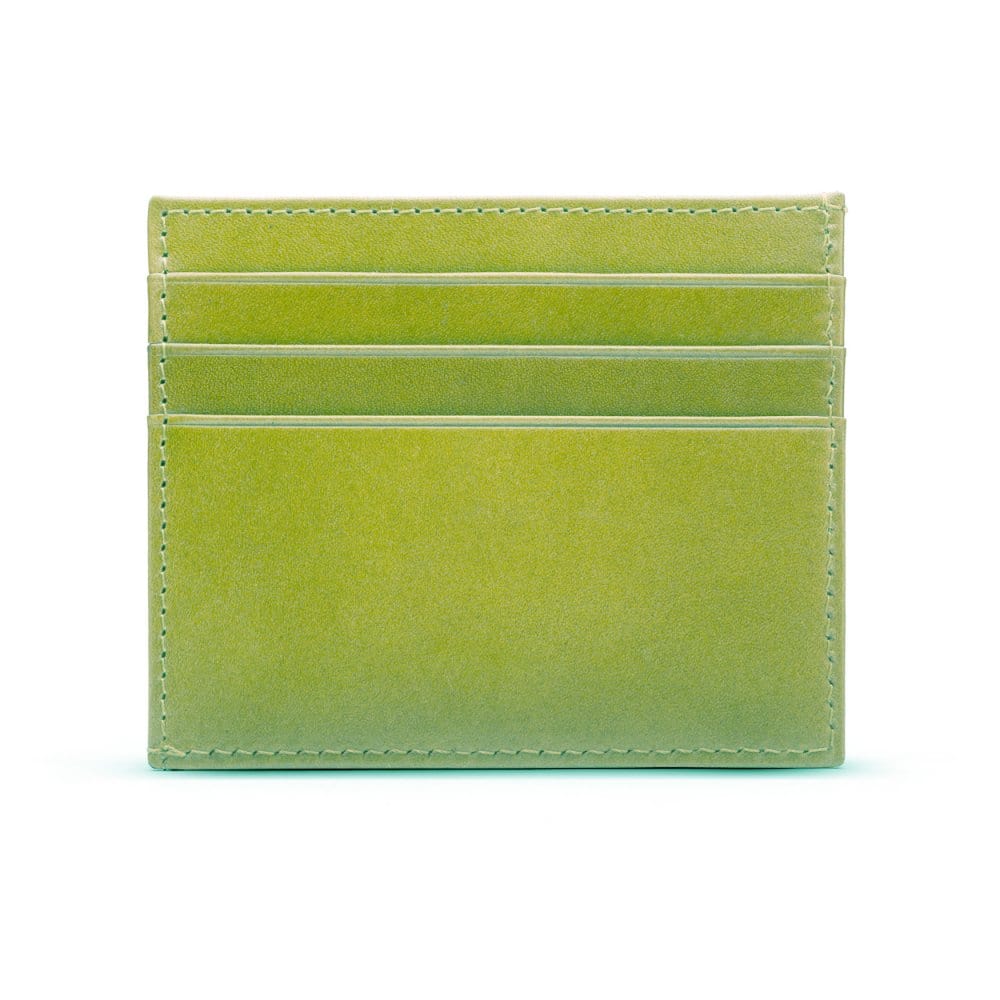 Leather side opening flat card holder, lime, front