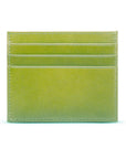 Leather side opening flat card holder, lime, front