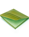 Leather side opening flat card holder, lime, open