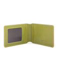 Leather travel card wallet, lime green, open