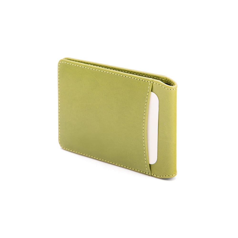 Leather travel card wallet, lime green, back