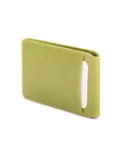 Leather travel card wallet, lime green, back