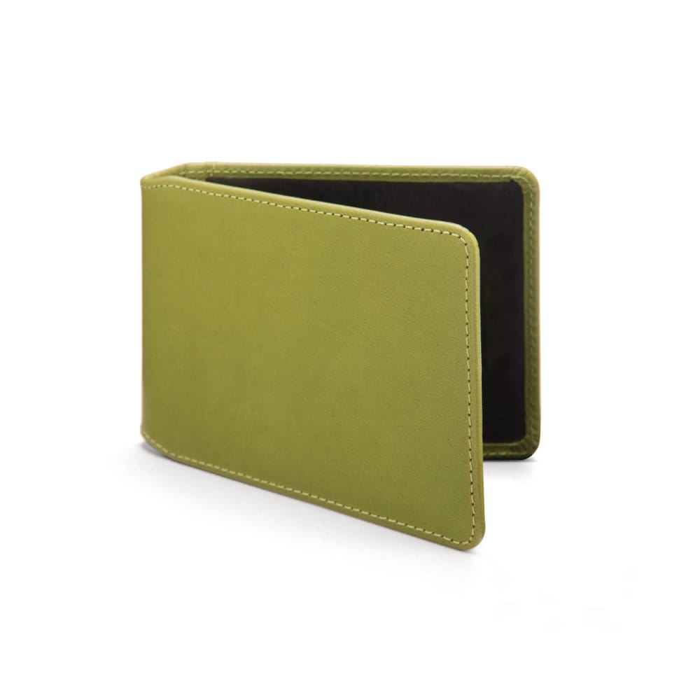 Leather Oyster card holder, lime green, front