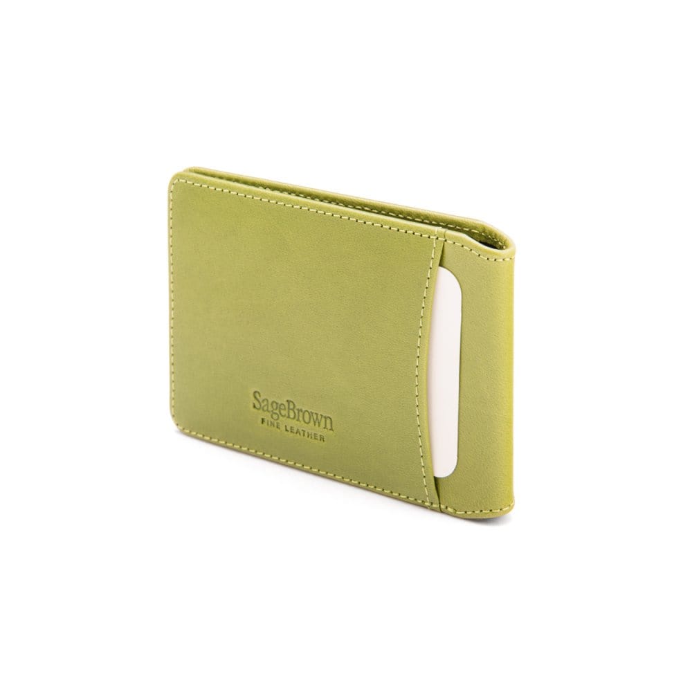 Leather Oyster card holder, lime green, back