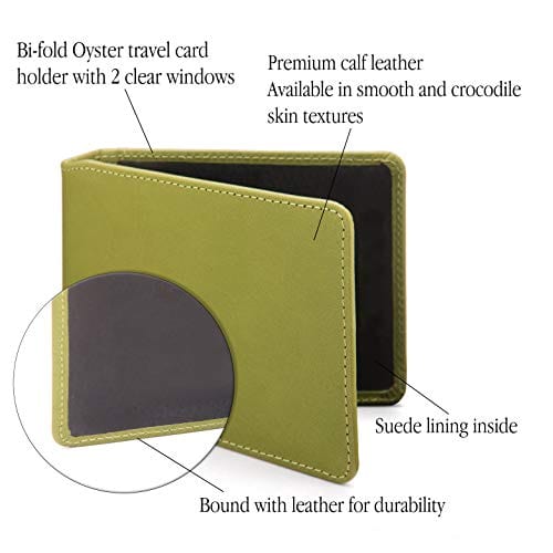 Leather Oyster card holder, lime green, features
