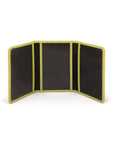 Leather tri-fold travel card holder, lime green, open