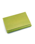 Leather tri-fold travel card holder, lime green, front