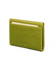 Leather tri-fold travel card holder, lime green, back