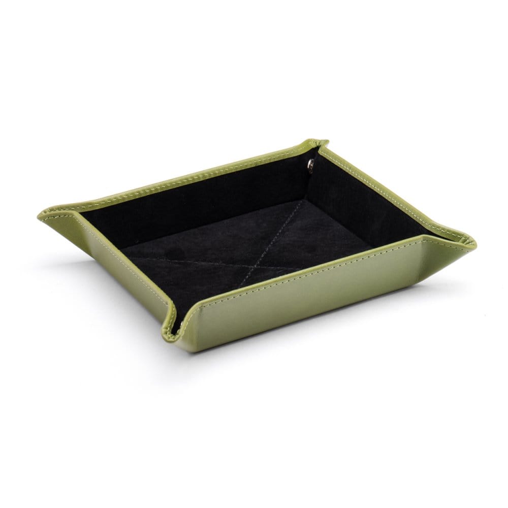 Leather valet tray, lime green with black
