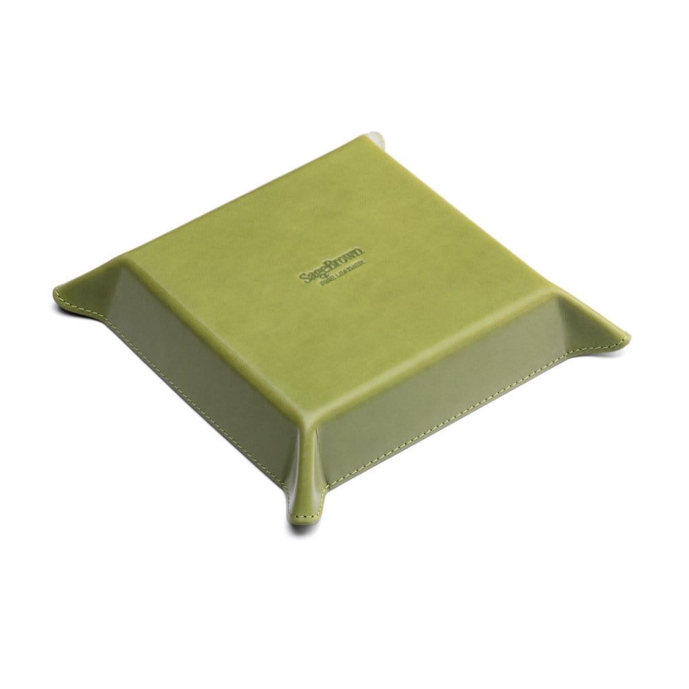 Leather valet tray, lime green with black, base