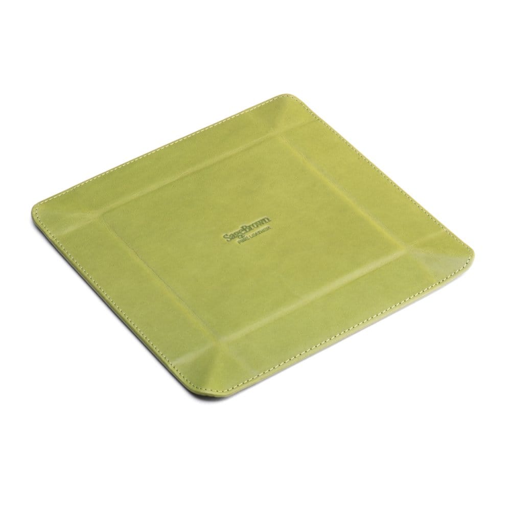 Leather valet tray, lime green with black, flat base